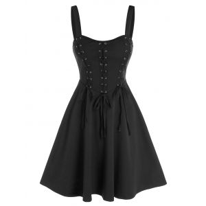 

Pure Color Lace Up Cami Mini Dress, Black