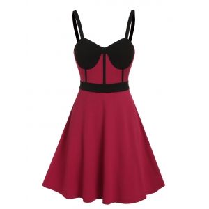 

Colorblock Bowknot Fit And Flare Party Dress, Red wine