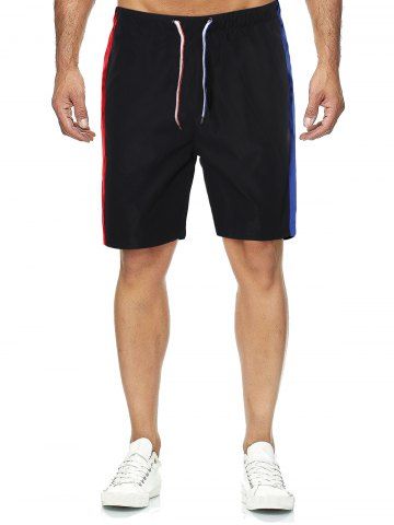 

Side Colorblock Casual Drawstring Shorts, Black