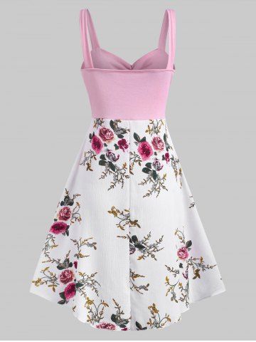 

Bowknot Ruched Floral Midi Sleeveless Dress, Light pink