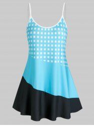 Plus Size Plaid Contrast Backless Tunic Cami Top -  
