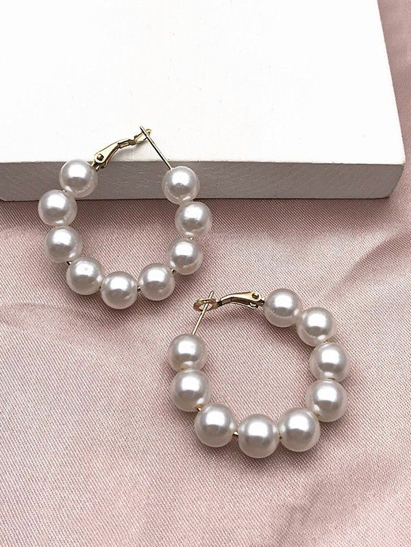 

Brief Artificial Pearl Hoop Earrings, White