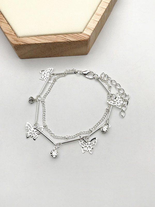 

Hollow Out Butterfly Layered Charm Bracelet, Silver