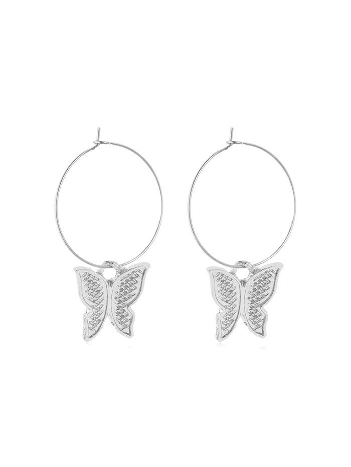 

Carved Butterfly Pendant Hoop Earrings, Silver