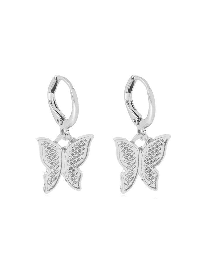 

Carved Butterfly Pendant Hoop Earrings, Silver