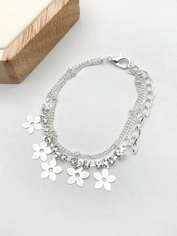 

Hollow Out Flower Rhinestone Layered Bracelet, Silver