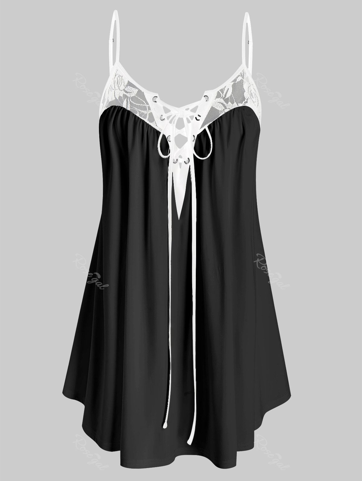 

Plus Size Lace Up Tunic Tank Top, Black