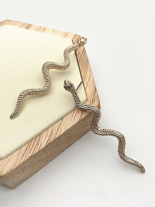 

Snake Shape Carved Stud Earrings, Golden