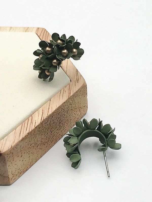 

Floral C-shaped Bead Stud Earrings, Army green