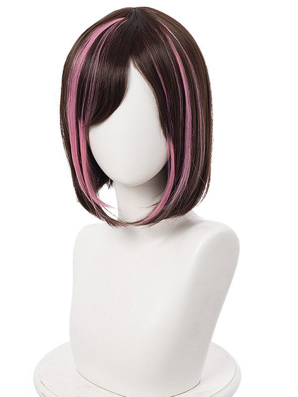 

Short Highlighted Straight Bob Anime Cosplay Synthetic Wig, Chestnut