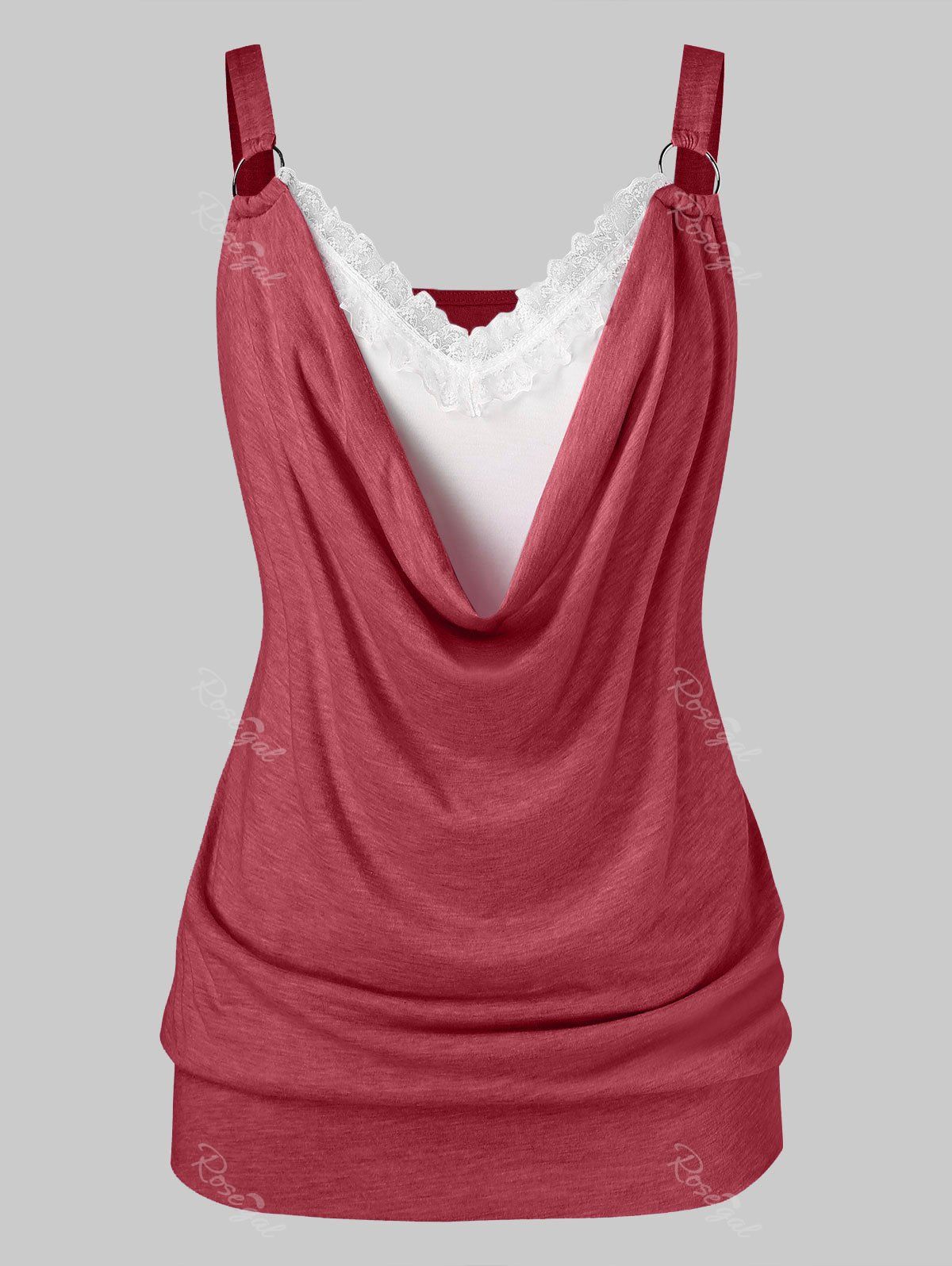 

Floral Lace Panel Plus Size Colorblock Tank Top, Cherry red