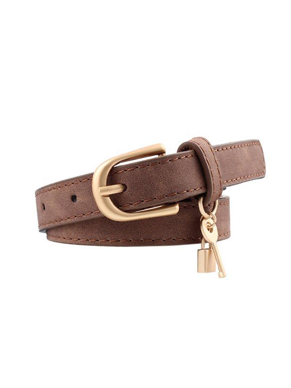 

Lock Key Decoration PU Buckle Belt, Deep coffee
