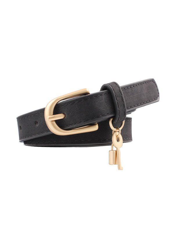 

Lock Key Decoration PU Buckle Belt, Black