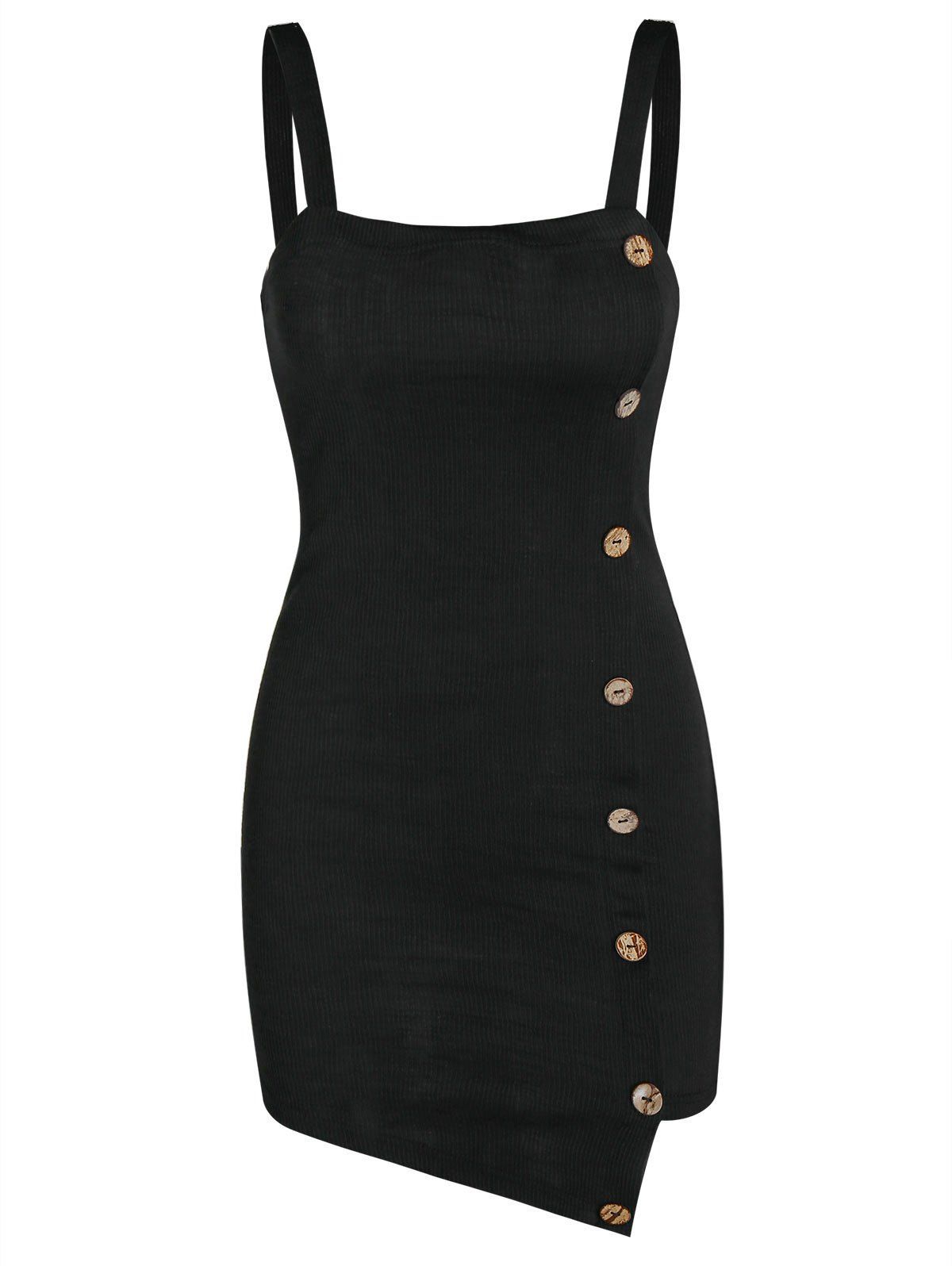 

Button Down Irregular Bodycon Dress, Black