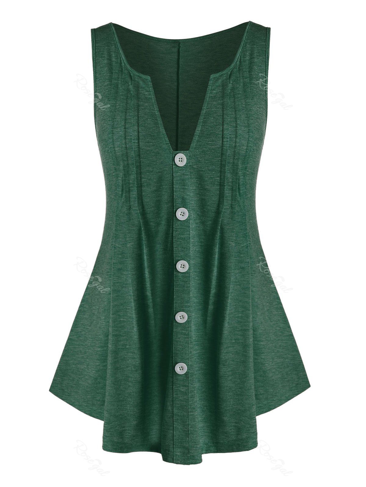

Plus Size V Cut Mock Button Tunic Tank Top, Medium sea green