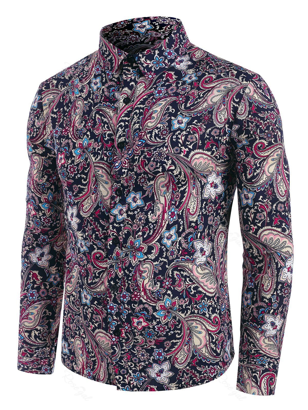 Affordable Floral Paisley Print Button Down Shirt  
