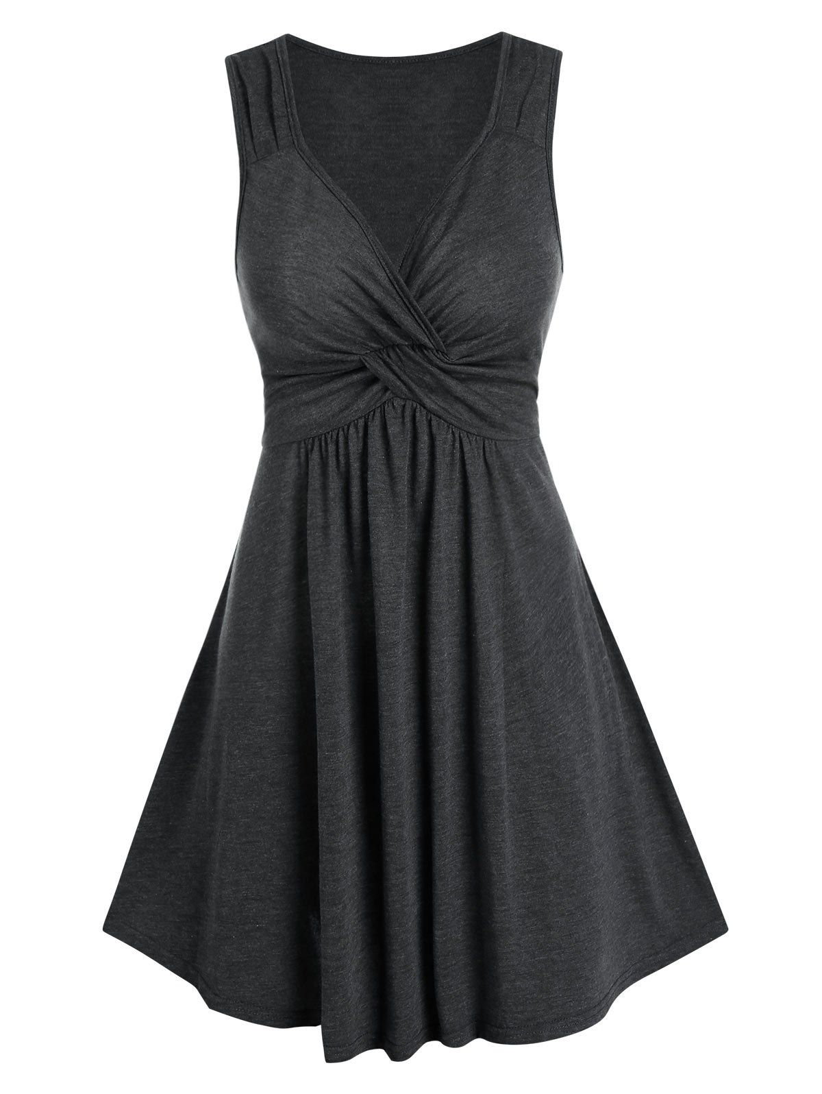 

Front Knot Solid High Waist Dress, Dark gray