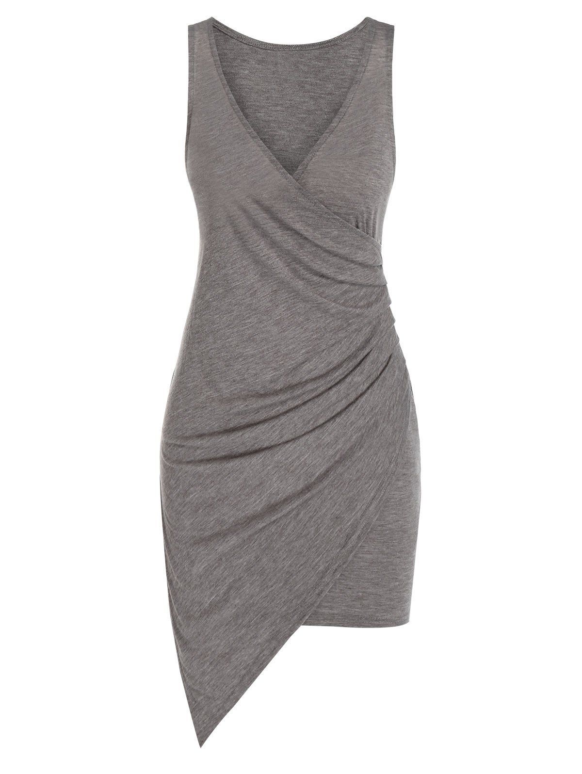 

Sleeveless Plunge Neck Asymmetric Sheath Dress, Taupe