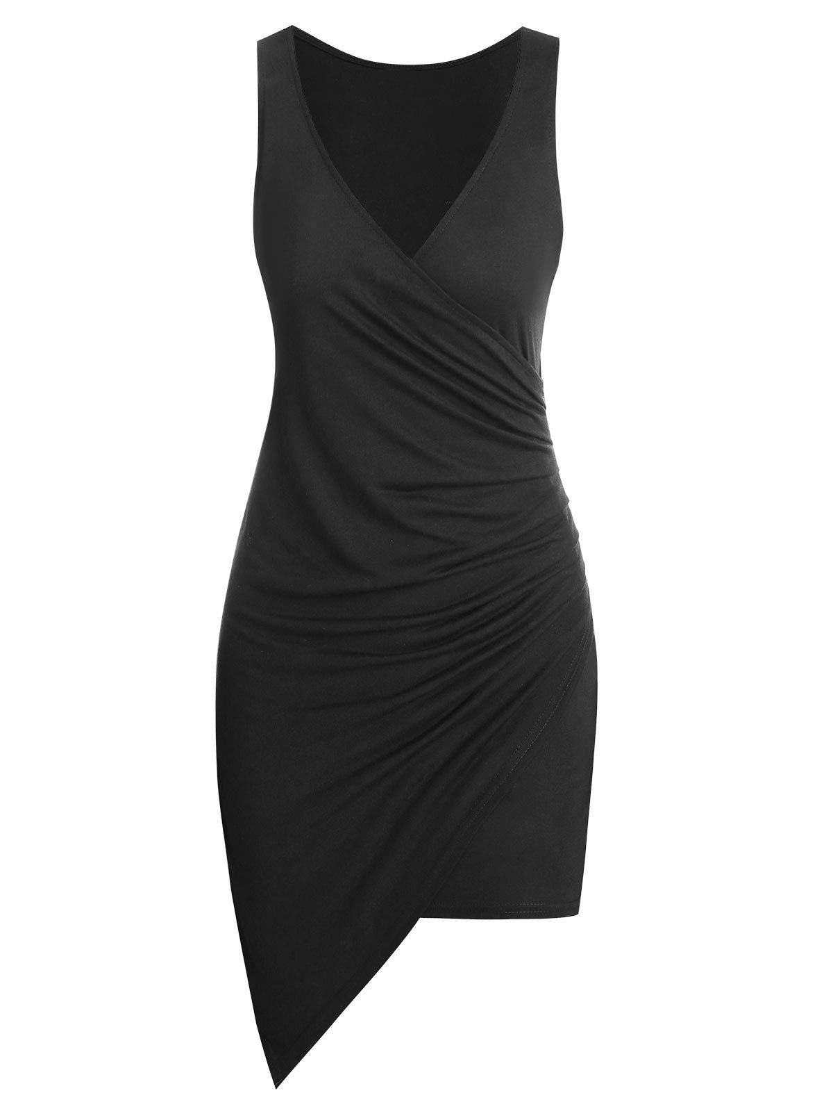 

Sleeveless Plunge Neck Asymmetric Sheath Dress, Black