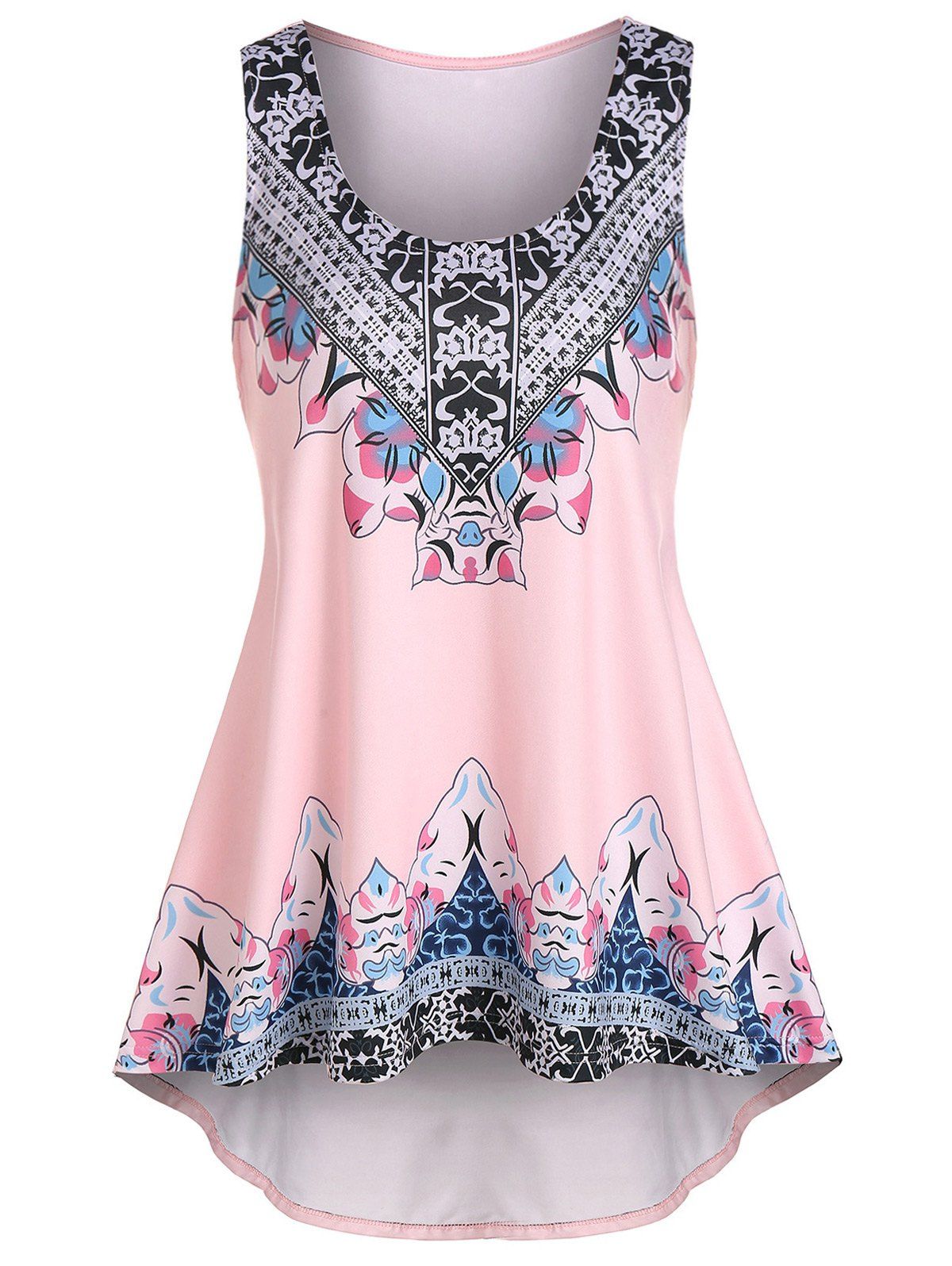 

Flower Print High Low Casual Tank Top, Light pink