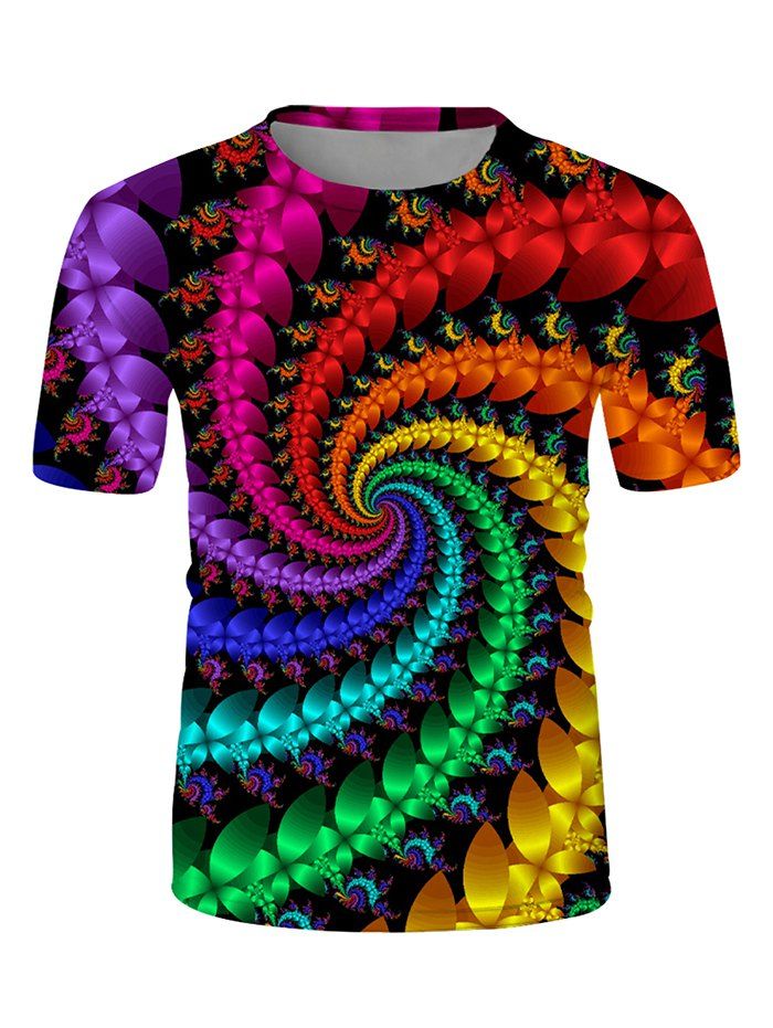 

Colorful Swirl 3D Print Round Neck T-shirt, Multi
