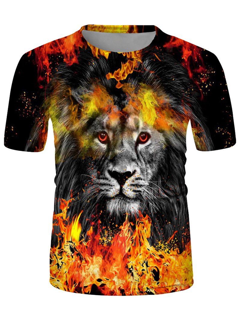 

Fire Lion Graphic Crew Neck Short Sleeve T Shirt, Multi