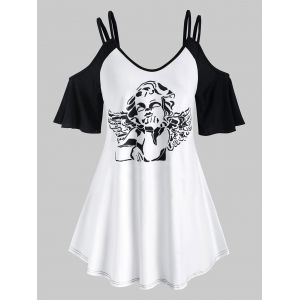 

Plus Size Renaissance Cold Shoulder Angel Print Tee, White