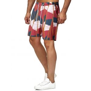 

Drawstring Striped Patchwork Print Beach Shorts, Multi