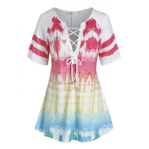 

Plus Size Tie Dye Lace Up T Shirt, Multi