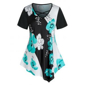 

Plus Size Floral Front Criss Cross T-shirt, Multi