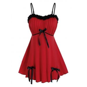 

Plus Size Bowknot Pleated Lingerie Tank Top, Red