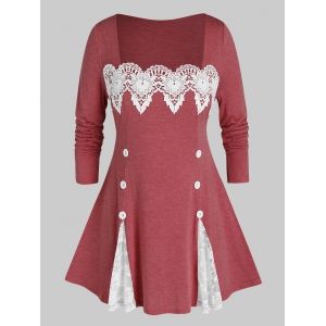 

Plus Size Applique Button Tunic Top, Valentine red
