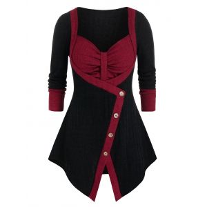 

Plus Size Two-tone Front Knot Asymmetric Sweater, Black