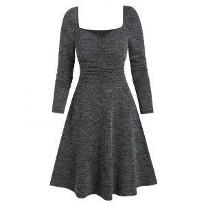 

Sweetheart Neck Ruched Long Sleeve A Line Dress, Dark gray