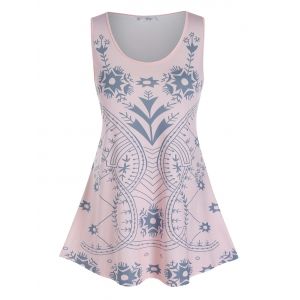

Plus Size Printed Round Neck Tunic Tank Top, Light pink