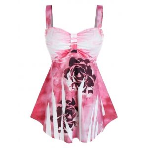 

Plus Size Tie Dye Flower Ruched Backless Tank Top, Pink