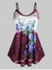 Plus Size Flower Print Lace Panel Backless Cami Top -  