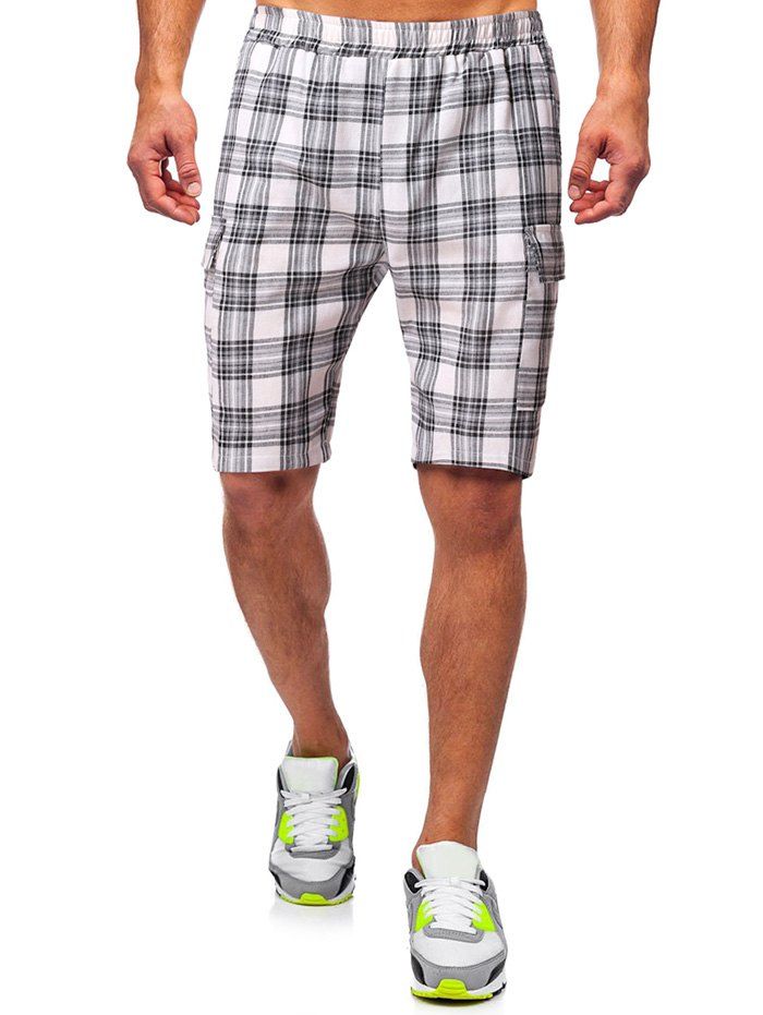 

Side Pockets Plaid Print Casual Shorts, White