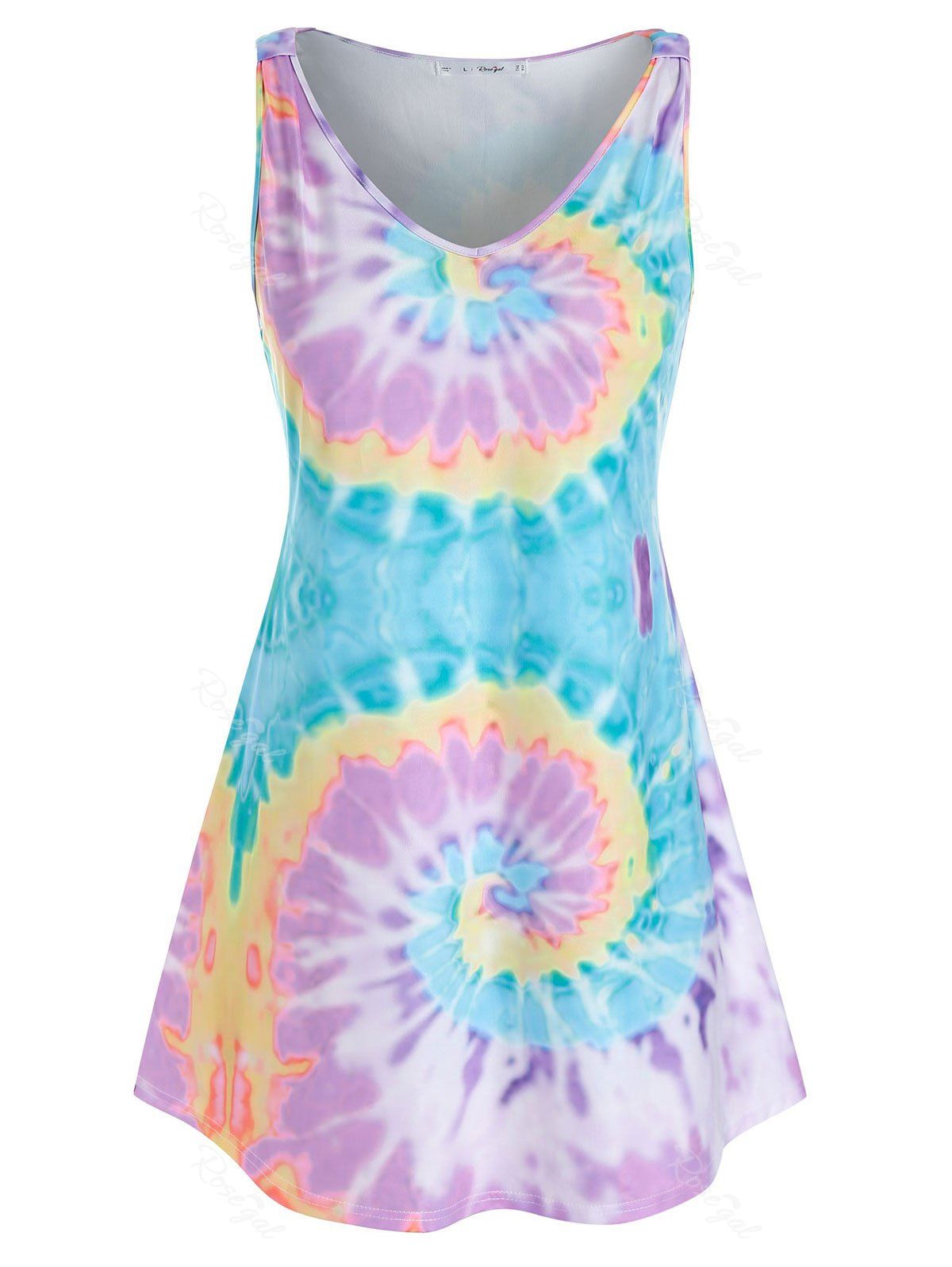 

Plus Size Colorful Spiral Tie Dye Print Tunic Tank Top, Light purple