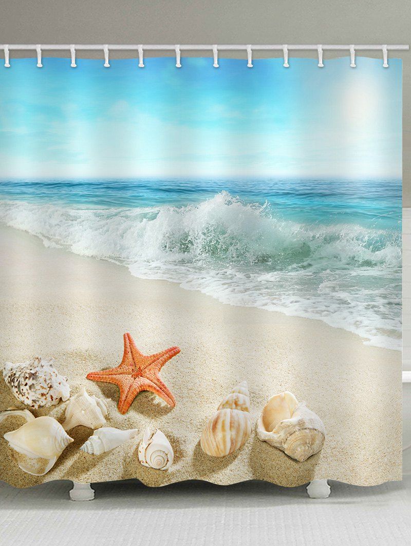 

Beach Shells Starfish Pattern Waterproof Bathroom Shower Curtain, Multi