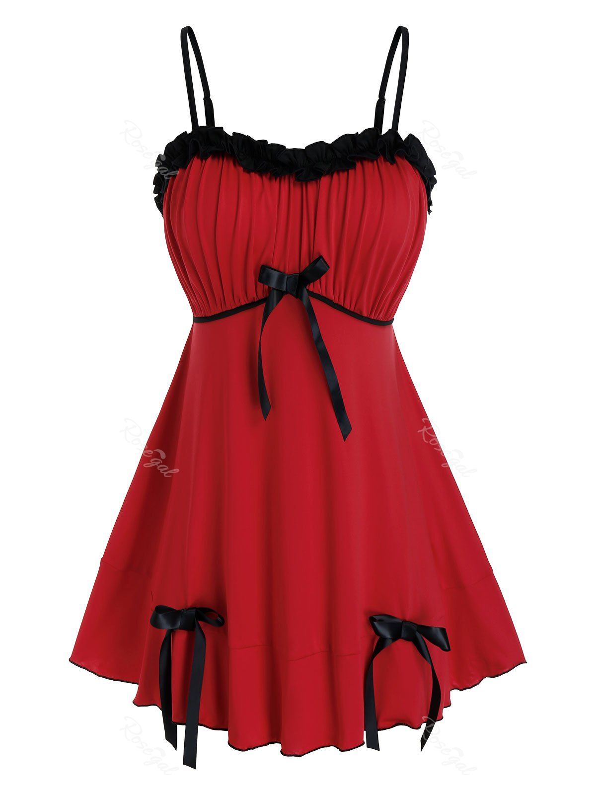 

Plus Size Bowknot Pleated Lingerie Tank Top, Red