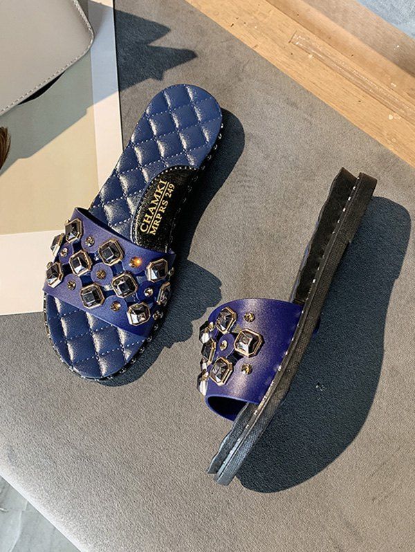 

Cut Out Rhinestone Quilted Flat Slides, Blue