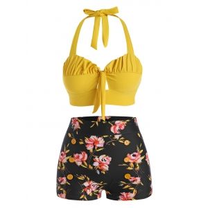 

Halter Floral Ruched Bikini Swimwear, Yellow