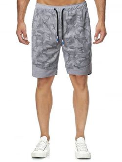 Camouflage Print Elastic Waist Shorts - GRAY - S
