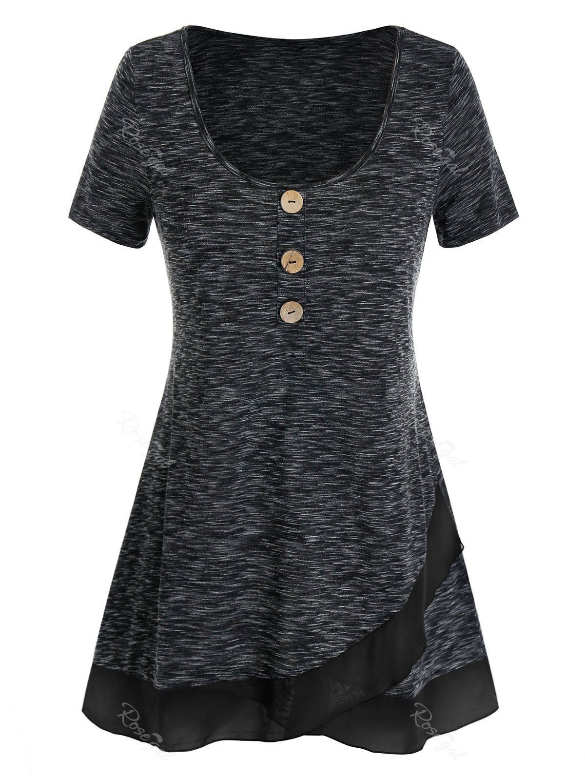 

Plus Size Space Dye Tulip Hem Long Tunic Tee, Black