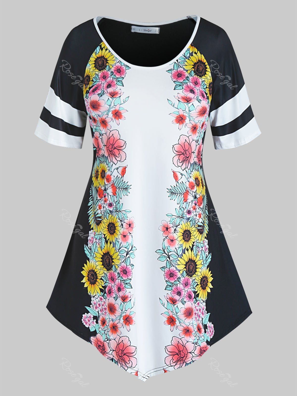 Trendy Plus Size Asymmetric Floral Printed T Shirt  
