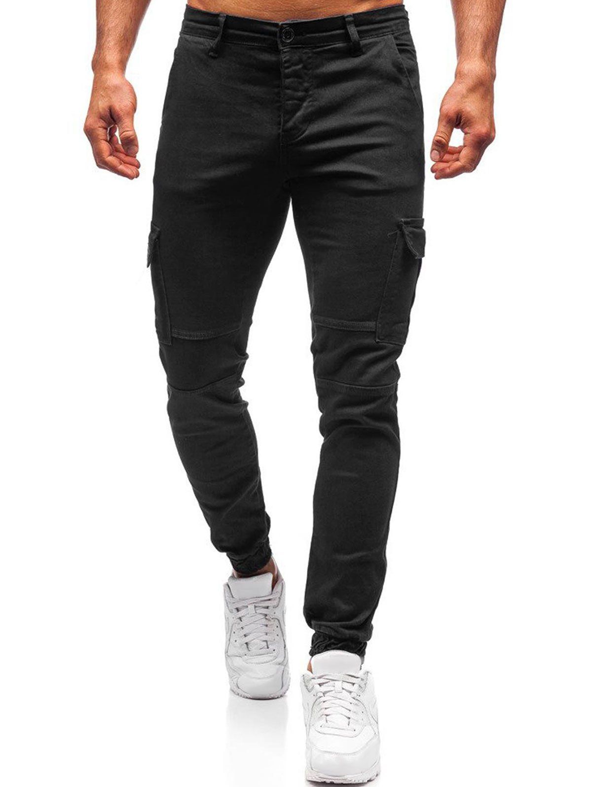 

Solid Color Flap Pockets Jogger Pants, Black