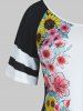 Plus Size Asymmetric Floral Printed T Shirt -  