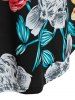 T-shirt Tunique Courbe à Imprimé Fleur de Grande Taille avec Lacets - Noir 1X