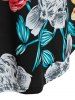 T-shirt Tunique Courbe à Imprimé Fleur de Grande Taille avec Lacets - Noir 4X